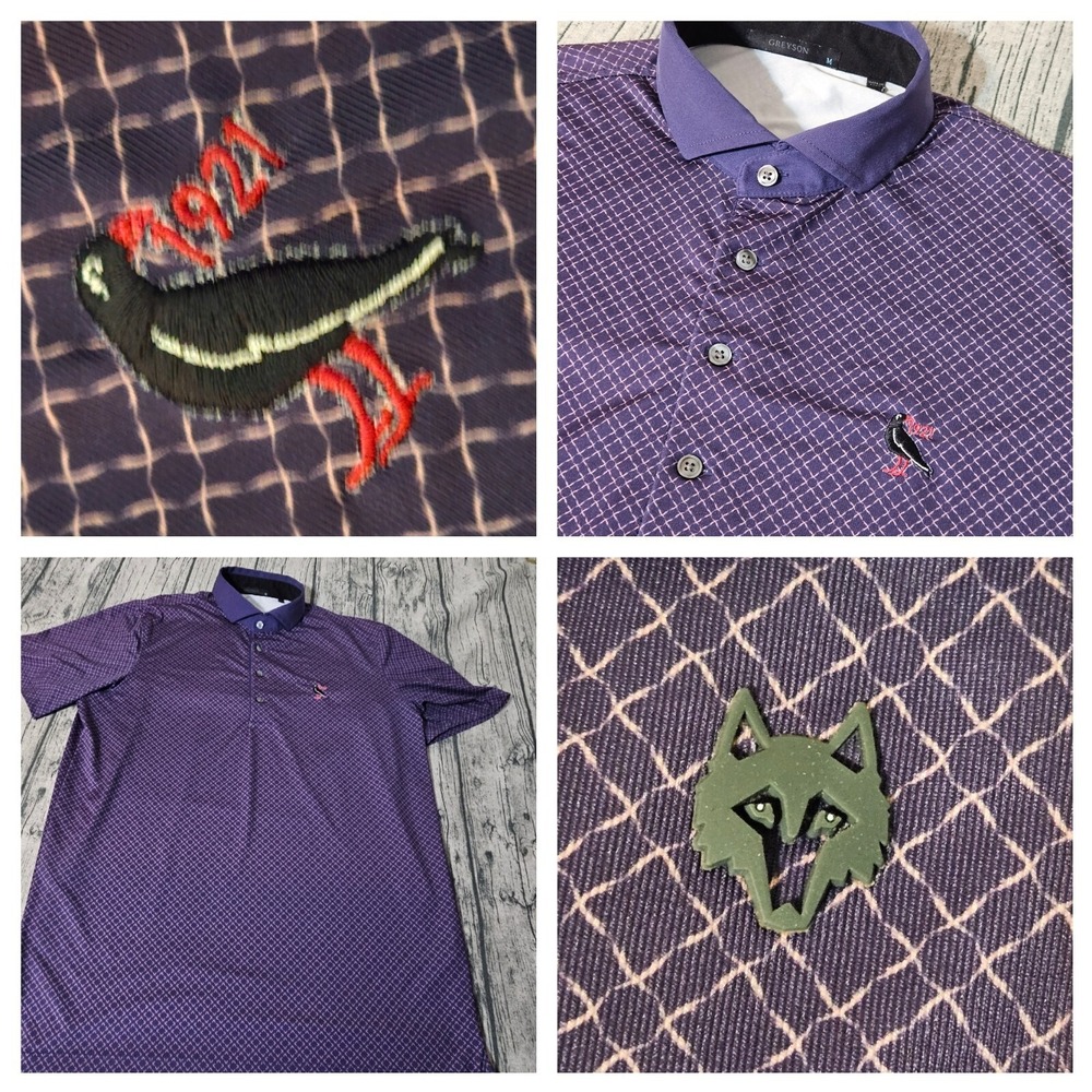 Greyson Golf Polo Men's M Purple Blue Performance Stretch Tech Geometric